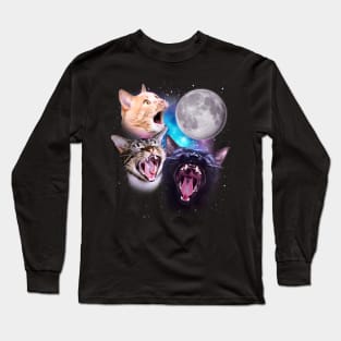 Three Cats Howl at the Moon Long Sleeve T-Shirt